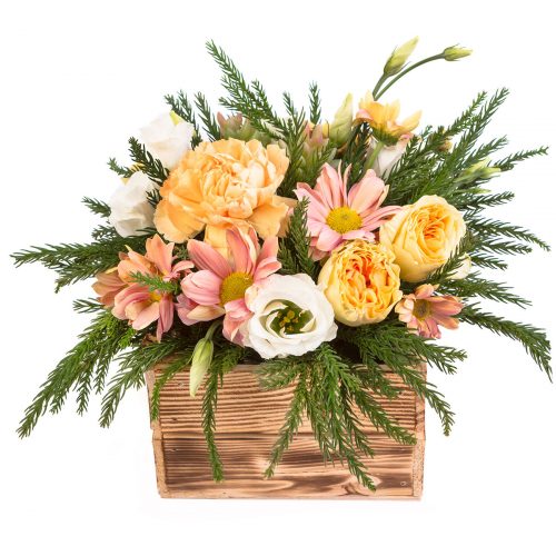 Композиция в ящике «Персиковый сон»