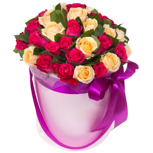 Цветы в шляпной коробке «Персиковый закат»